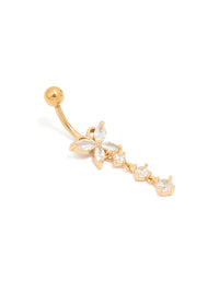 Gold Plated Titanium Cubic Zirconia Butterfly Drop Belly Bar - link has visual effect only