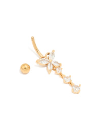 Gold Plated Titanium Cubic Zirconia Butterfly Drop Belly Bar - link has visual effect only