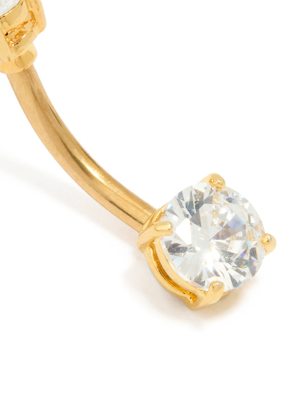 Gold Plated Titanium Cubic Zirconia Mini & Medium Belly Bar