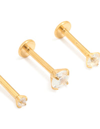 Gold Plated Titanium Cubic Zirconia & Plain Flat Back Studs 3-Pack - link has visual effect only