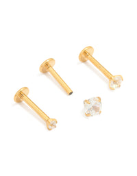 Gold Plated Titanium Cubic Zirconia & Plain Flat Back Studs 3-Pack - link has visual effect only