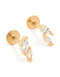 Gold Plated Titanium Cubic Zirconia Leaf Flat Back Studs - link has visual effect only