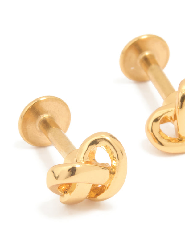Gold Plated Titanium Pretzel Piercing Flat Back Studs