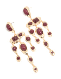 Gold Red Stone Mixed Shape Drop Earrings - link has visual effect only