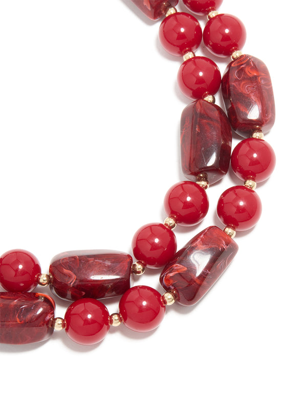 Red Acrylic Beaded Layered Necklace