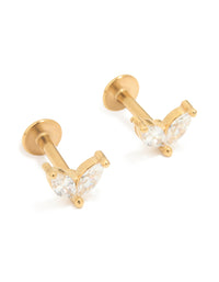 Gold Plated Surgical Steel Double Leaf Cubic Zirconia Flat Back Studs - link has visual effect only