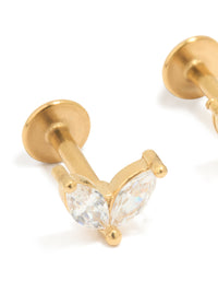 Gold Plated Surgical Steel Double Leaf Cubic Zirconia Flat Back Studs - link has visual effect only