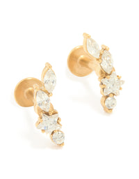 Gold Plated Surgical Steel Leaf Cubic Zirconia Flat Back Studs - link has visual effect only