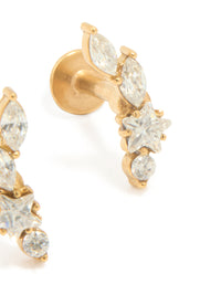 Gold Plated Surgical Steel Leaf Cubic Zirconia Flat Back Studs - link has visual effect only