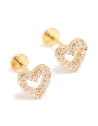 Kids Gold Plated Surgical Steel Cubic Zirconia Heart Flat Back Studs - link has visual effect only