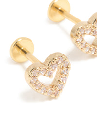 Kids Gold Plated Surgical Steel Cubic Zirconia Heart Flat Back Studs - link has visual effect only