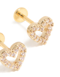Kids Gold Plated Surgical Steel Cubic Zirconia Heart Flat Back Studs - link has visual effect only