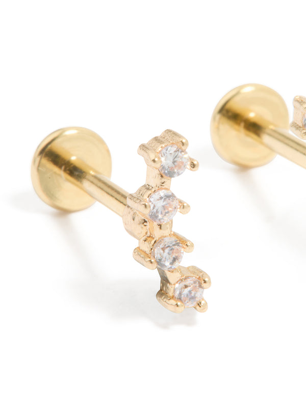 Gold Plated Surgical Steel Cubic Zirconia Flat Back Studs 2-Pack