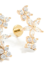 Gold Plated Surgical Steel Cubic Zirconia Flower Claw Flat Back Studs 2-Pack - link has visual effect only
