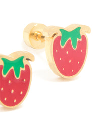 Kids Gold Plated Surgical Steel Enamel Strawberry Flat Back Studs - link has visual effect only