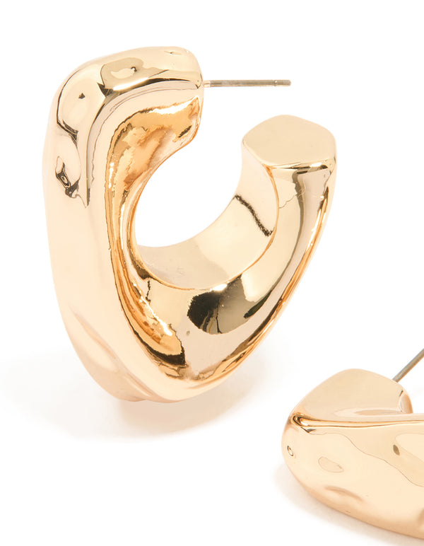 Gold Molten Triangle Hoop Earrings