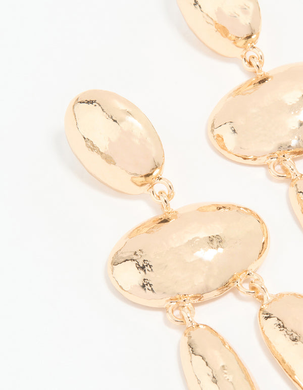 Gold Hammered Oval Drop Earrings