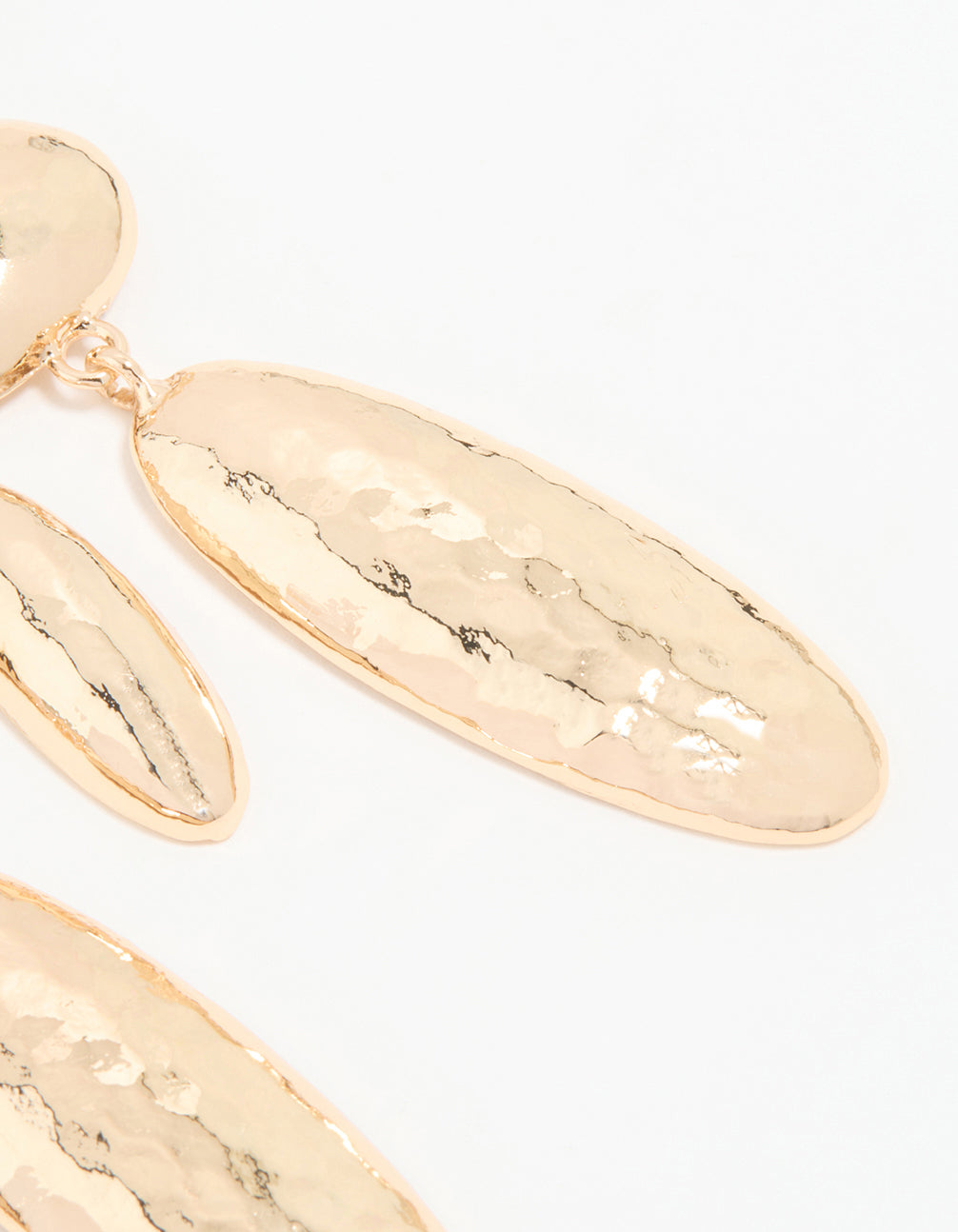 Gold Hammered Oval Drop Earrings