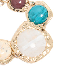 Gold Multicoloured Organic Stones Bracelet - link has visual effect only