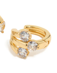 Gold Plated Cubic Zirconia Trio Graduating Huggie Earrings - link has visual effect only