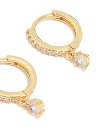 Gold Plated Cubic Zirconia Round Huggie Earrings - link has visual effect only