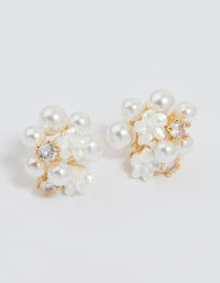Gold Plated Cubic Zirconia Pearl Cluster Stud Earrings - link has visual effect only