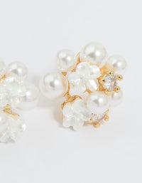 Gold Plated Cubic Zirconia Pearl Cluster Stud Earrings - link has visual effect only