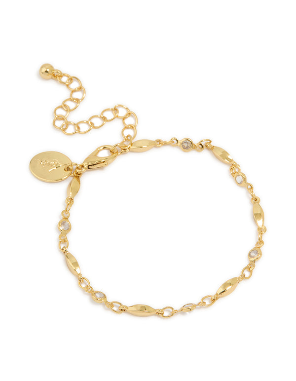 Gold Plated Cubic Zirconia Link Chain Bracelet