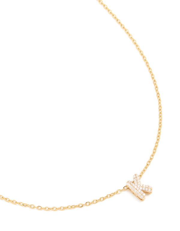 Waterproof Gold Stainless Steel Cubic Zirconia Mini Pavé Letter K Necklace