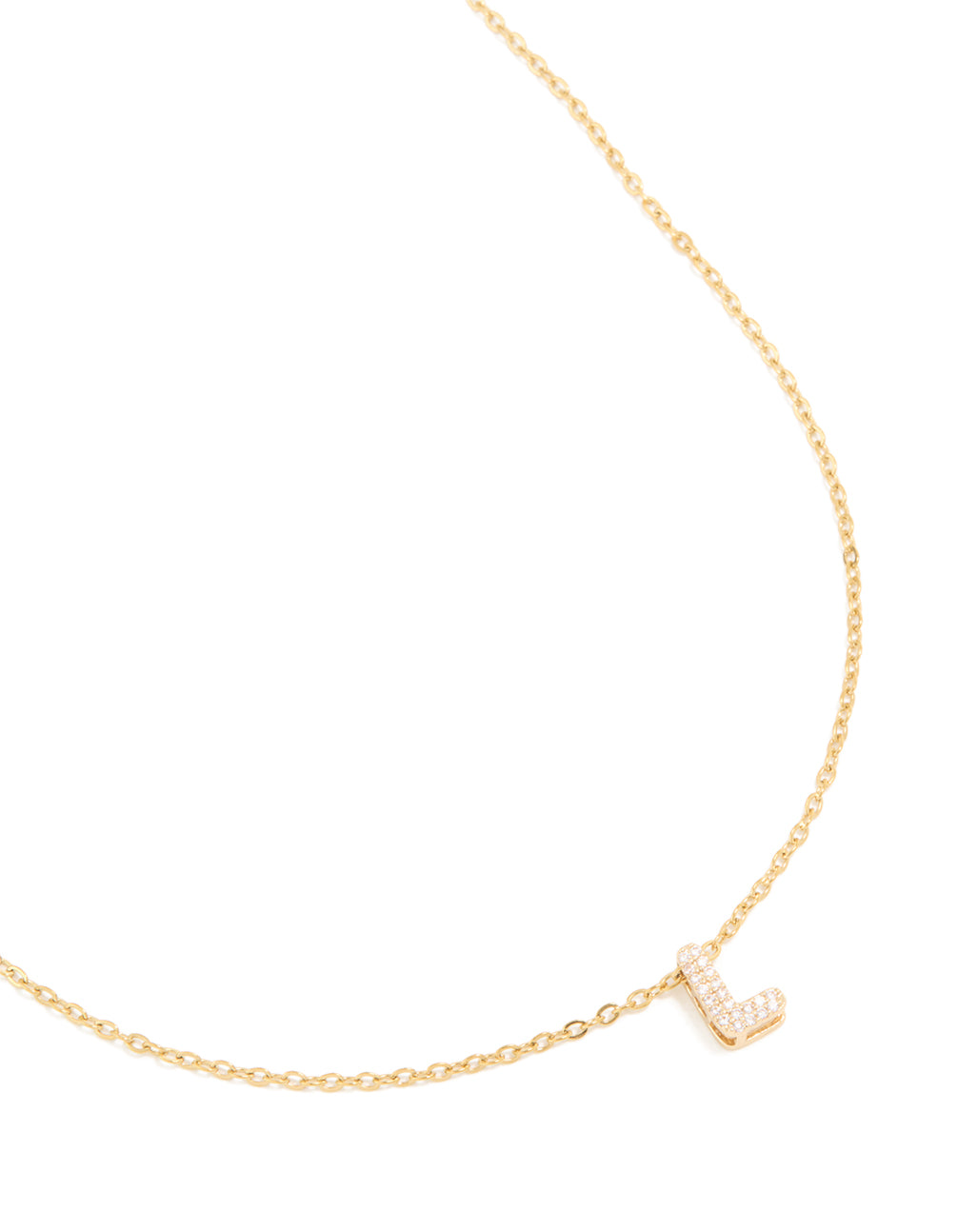 Waterproof Gold Plated Stainless Steel Cubic Zirconia Mini Pavé Letter L Necklace