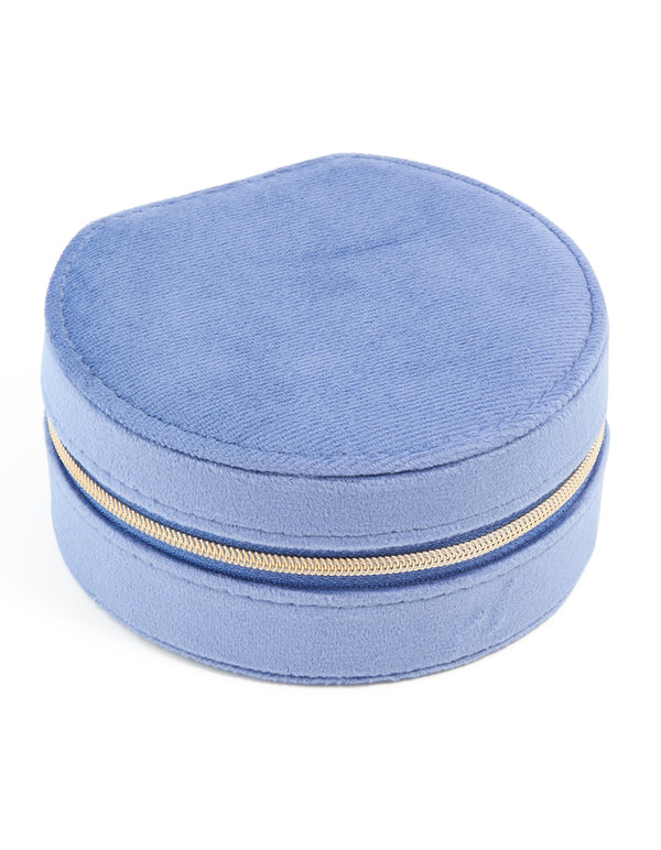Blue Velvet Fabric Round Jewellery Box