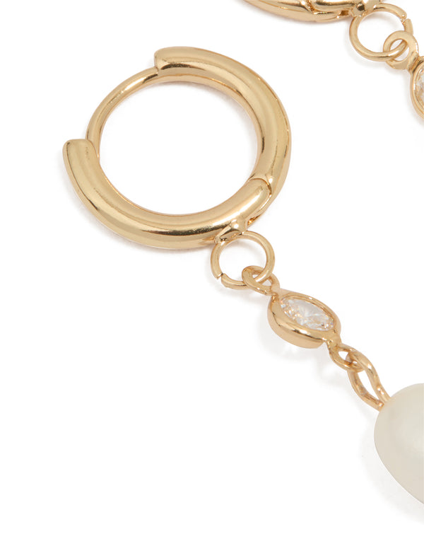 Waterproof Gold Plated Stainless Steel Cubic Zirconia Pearl Huggie Earrings