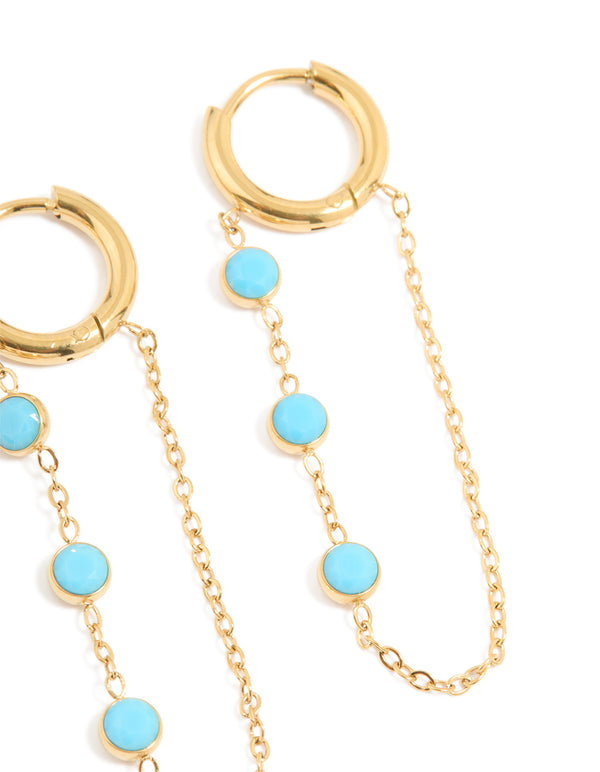 Waterproof Gold Plated Stainless Steel Turquoise Huggie Earrings 2-Pack