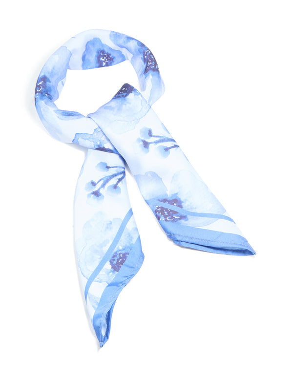 Blue Watercolor Floral Fabric Scarf