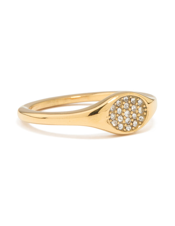 Waterproof Gold Plated Stainless Steel Diamante Circle Ring