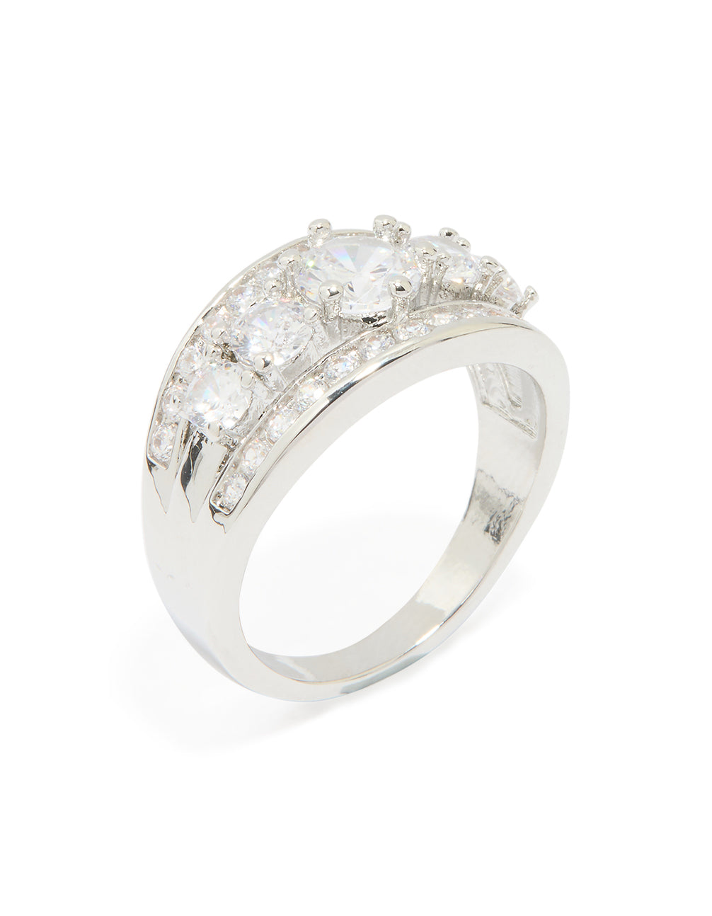 Silver Cubic Zirconia Cluster Band Ring