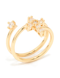 Gold Plated Cubic Zirconia Swirl Cross Ring - link has visual effect only
