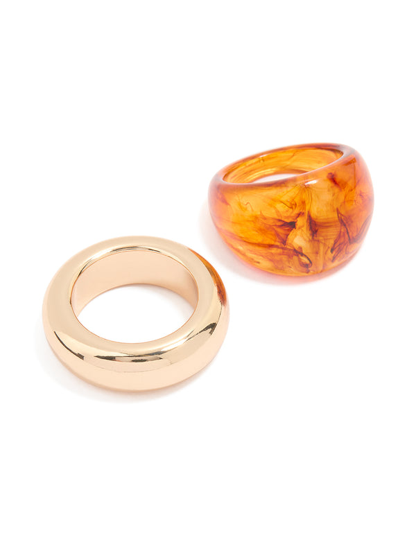 Gold & Orange Acrylic Rings 2-Pack