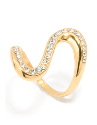 Waterproof Gold Plated Stainless Steel Diamante Swivel Ring - link has visual effect only
