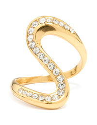 Waterproof Gold Plated Stainless Steel Diamante Swivel Ring - link has visual effect only