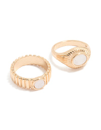 Gold White Stone Textured Rings 2-Pack - link has visual effect only