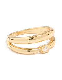 Gold Plated Cubic Zirconia Multirow Ring - link has visual effect only