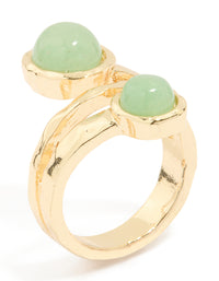 Gold Plated Green Semi Precious Stone Double Circle Ring - link has visual effect only