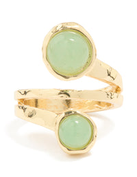 Gold Plated Green Semi Precious Stone Double Circle Ring - link has visual effect only