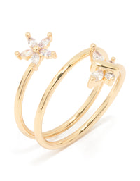 Gold Plated Cubic Zirconia Butterfly & Flower Ring - link has visual effect only