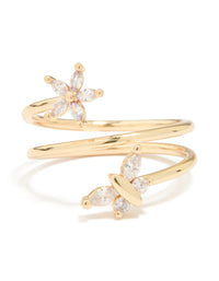 Gold Plated Cubic Zirconia Butterfly & Flower Ring - link has visual effect only