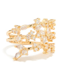 Gold Plated Cubic Zirconia Flower Triple Layer Ring - link has visual effect only
