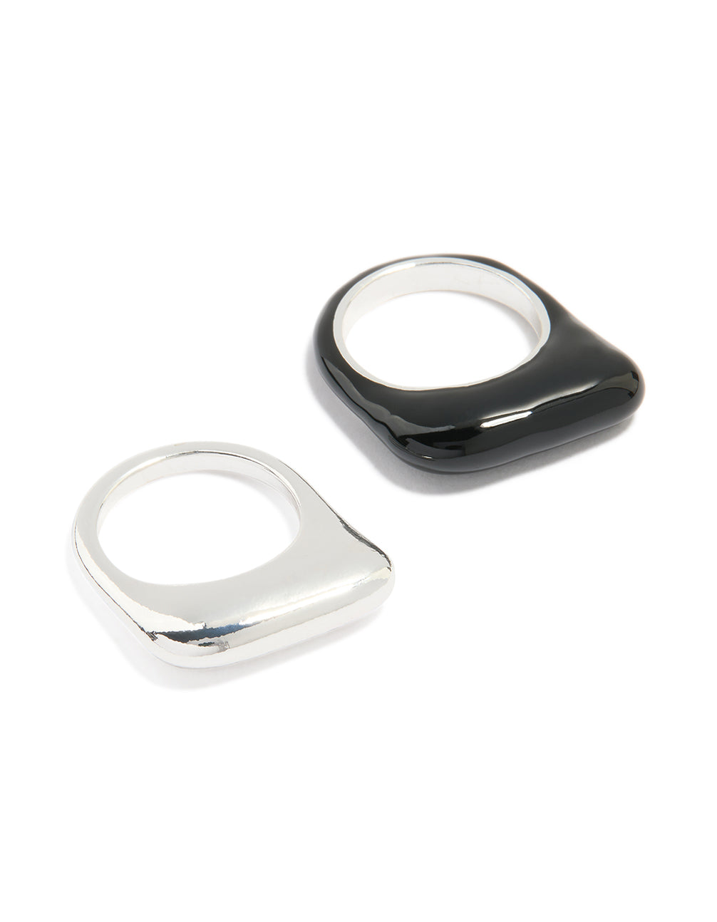 Silver & Black Rectangle Bar Rings 2-Pack