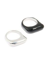 Silver & Black Rectangle Bar Rings 2-Pack - link has visual effect only