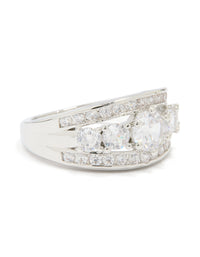 Silver Cubic Zirconia Cluster Band Ring - link has visual effect only